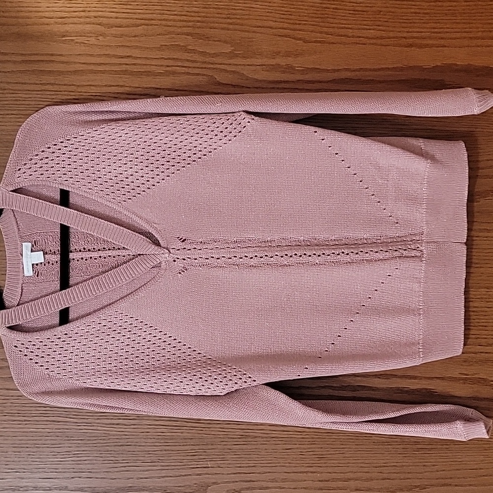 New York & Company Women's V-Neck Knit Sweater Blush Pink W Pink Metallic Size S
